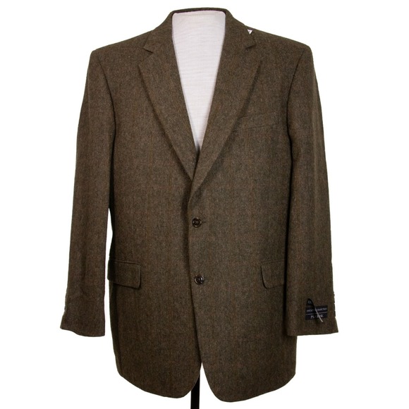 NWT Jos A Bank Mens 44L Olive Brown Herringbone 2btn...